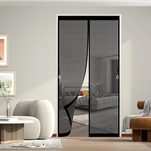 Fliegenvorhang Balkontür Magnet 72 x 205 cm Ohne Bohren mit Starken Magneten Selbstschließend Mückennetz Fliegengitter Balkontür für Wohnzimmer Terrassentür, Schwarz