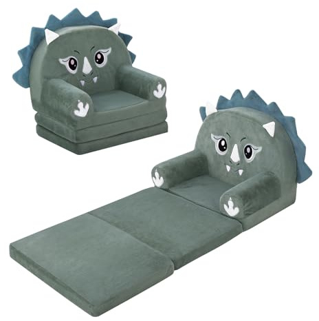 Decalsweet Kids Sofa,Foldable Toddler Chair,2 in 1 Flip Out Kids Sofa Bed,Comfy Plush Toddler Couch for Bedroom Nursery,Gift for Boys Girls,Dinosaur