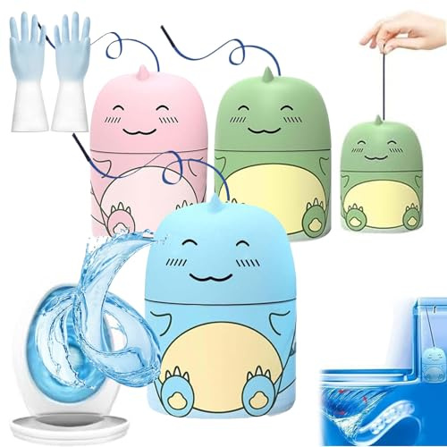 Joysome Air Toilet Cleaner,Magic Cleaning Bottle Para Toilet,Bowl Cleaning Bottle with Ocean/Lemon/Peach Scent,Cute Dinosaur-Shaped Bathroom Toiletstank Cleaner,90-Day Lasting (3, 3 colors)