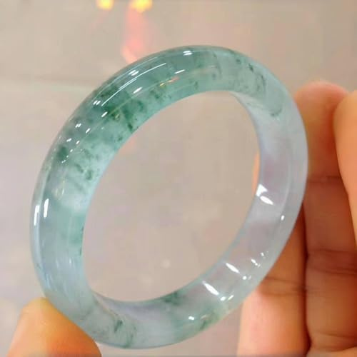 SANSWUNIU 1 Pcs Jade Armreif Damen mit Schmuckschatulle，Natürliche Armreif für Frauen，Echt Jadeit Armband für Lady，Glücksgeschenke，Chinesische Art (Size:52mm/2inch,Color:Green2)