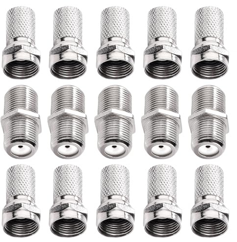 KUOQIY 15 Stücke F-Stecker Set, F-Aufdrehstecker und F Kupplung Verlängerung, SAT Adapter Verbinder, für Satelliten-TV, Antenne, Sky, Freesat, Virgin NTL Koaxialkabel, Silber