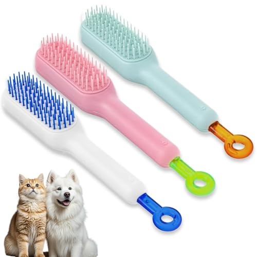 3-Piece Cat Grooming Brush Set for Short-Haired Cats, Plastic Bristles