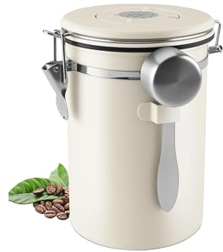 JAWAI 1,8L Conteneur de Stockage pour le Café, Coffee Vault Hermétique de Conservation, Boîte à Café Hermétique en Acier Inoxydable, des Noix, des Céréales et des Grains de Café (Blanc)