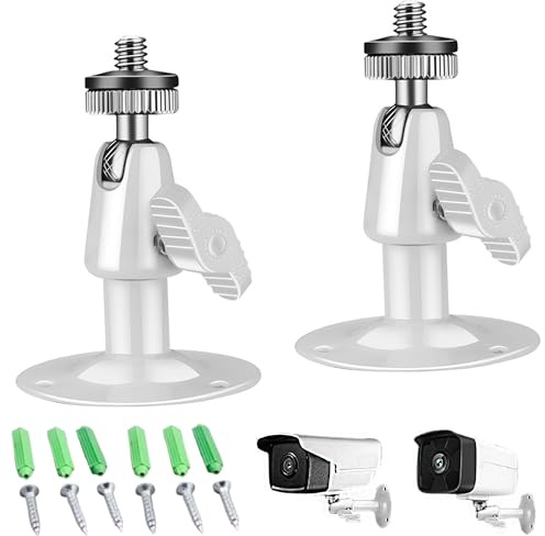 Soporte Camara Vigilancia, Ajustable Soporte Montaje Cámara Seguridad Giratorio 360 Grados Soporte de Pared Cámara de Seguridad con Orificio para Tornillo de 1/4 para Exterior y Interior, 2 Piezas