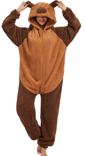 LATH.PIN Tuta Pigiama Kigurumi Adulto Unisex Animale Costume Cosplay Costume da sera Onesies Pilou Pilou Abbigliamento da Notte Sleepwear per Carnevale Halloween Natale, Capybara, M