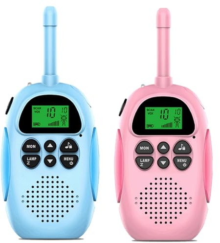 NASSMOSSE 2 Piezas de walkie-talkies para niños, walkie-talkies portátiles Recargables con Linterna LED para Juegos de Camping al Aire Libre y Juguetes navideños de cumpleaños