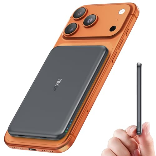 For Magsafe Power Bank, Ultra-Slim Wireless Portable Charger, 5000mAh Magnetic Power Bank Fast Charging with USB-C, Portable Phone Charger Battery Pack Compatible with iPhone 17/16/15/14/13/12 Series