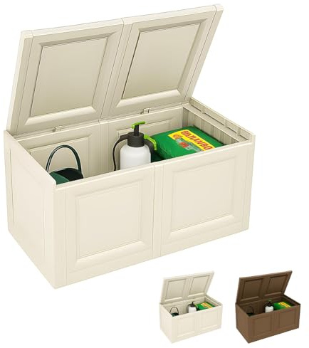 PALUPLUS Baule in Plastica a 2 Moduli con Quadrati, Misura 86x40x42 cm, Cassapanca Effetto Legno, Mobile Contenitore da Interno ed Esterno, Made in Italy, Portata 30 Kg -501C -8,7 (Angora)