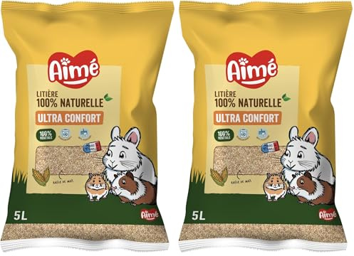 Aimé - Lettiera vegetale per Animali di Piccola Taglia - Lettiera Coniglio Nano, Criceto, Topi, porcellini d'India - Biodegradabile e Assorbente, a Base di Mais - Fino a 3 Settimane di utilizzo
