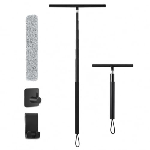 Duschabzieher mit Teleskopstange 40-140cm - Ausziehbarer Fensterabzieher aus Edelstahl für Glas, Dusche, Bad & Auto - Leichtgewicht inkl. Aufhängung ohne Bohren
