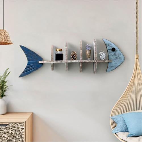 LMYSXAOZ Set di 2 mensole da Parete da 26 Pollici, Supporto Decorativo in Legno a Forma di Pesce, mensole portaoggetti in Legno per Soggiorno, cameretta e Camera da Letto.