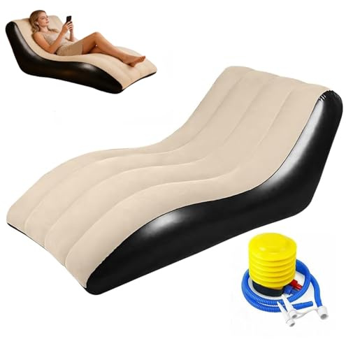 Umllpet Aufblasbares Sofa, 155 x 86x 67 cm Aufblasbarer Sessel mit Luftpumpe, Wasserdicht & flockbeschichtet, vielseitig als Sessel oder Couch für Wohnzimmer, Garten, Camping & Outdoor (Khaki)