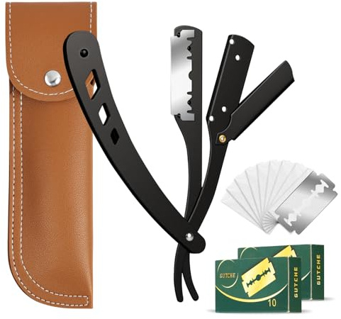 AYBUY Rasiermesser Herren, Edelstahl Straight Razor mit 20 Rasierklingen, A | Rasiermesser mit Wechselklinge, Razors for Men