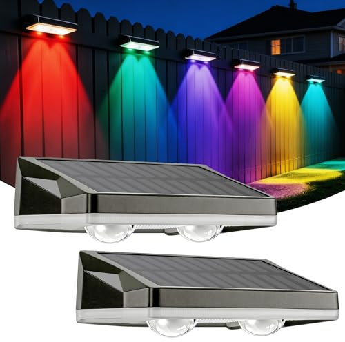 Solar Fence Lights Outdoor,13 Lighting Modes,Solar Garden Lights IP65 Waterproof LED,Dual Installation,Energy Saving,Outdoor Wall Lights & Patio Lights for Backyard Railings Steps Patio (2 pack B)