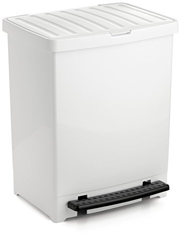 TATAY Rubbish Bin Kitchen with Pedal 25L | Matte Finish | Indoor and Outdoor Use | Fits 30L Bags | BPA-Free Durable Plastic | 33.5x31x42 cm, White