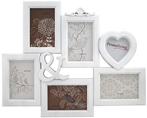 PrimoLiving 3D Design Bilderrahmen-Galerie für 6 Fotos – Collagen-Rahmen „Family & Love“ Fotorahmen-Set mit Glasscheibe Weiß – 50,5 x 41 cm P-738