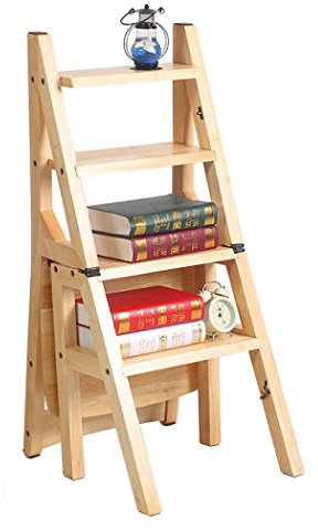 Massivholz-Klappstuhl Multifunktions-Trittleiter/Stairway Chair mit 4 Stufen (Farbe: Holzfarbe)