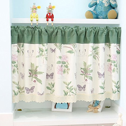 HongYa Bistrogardine Küche Gardine Tunnelzug Scheibengardine Floral Cafe Vorhang H/B 80/130cm Grün