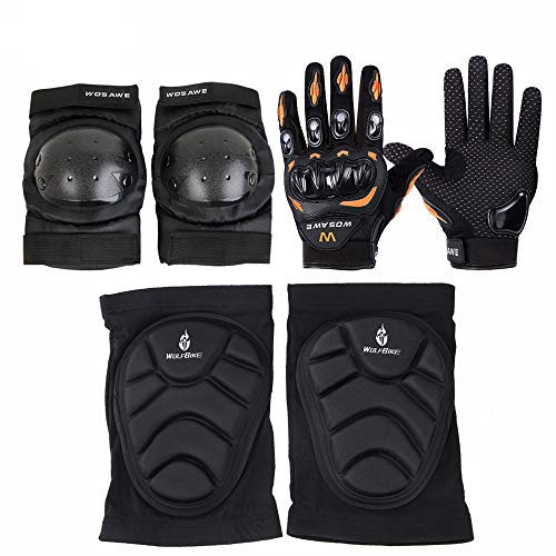 Riding Protective Gear Off-road Motorcycle Mountain Bike Shatter-resistant Gloves Knee Pads Elbow Set Protective Gear Six-piece,Orange,L