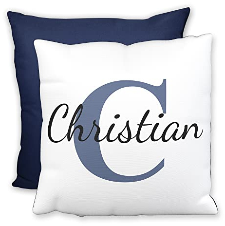 LOOXIS Coussin personnalisé Bleu Nuit Calligraphie + prénom (Emménagement, Décoration, Idée Cadeau pour conjoint(e), Amis, Famille, Anniversaire, St Valentin, Noël)