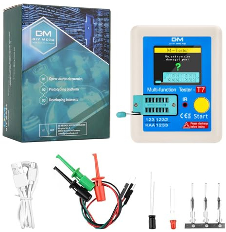 diymore Tester Transistor LCR-T7, Transistor Multifunzione TFT, con Funzionamento a un tasto, Display Grafico, Spegnimento Automatico per Diodi Triodici, Resistore, Transistor ESR NPN PNP MOSFET
