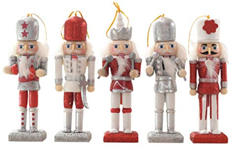 PRETYZOOM Christmas Nutcracker Ornaments 13cm Wooden Nutcracker Soldier Xmas Hanging Decoration 5pcs/Set