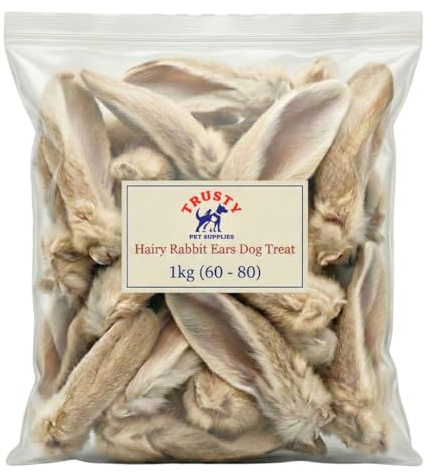 Trusty Pet Supplies 1kg Rabbit Ears with Fur/Hair 100% Natural Low Fat Dog Treats (Approx 60-80)