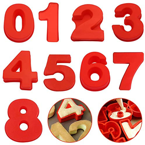 Fande, Silikonform für Kuchen, 9 Stück, Zahlen, aus Silikon, Werkzeuge, Tortendekoration, Rot, Kuchenform, Silikonform für Kuchen von 0 bis 8.