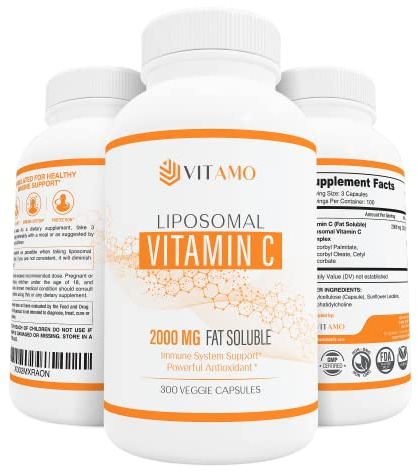 Liposomal Vitamin C 2000mg | Superior Delivery System | 300 Capsules Immune Support & Collagen Booster | High Absorption Ascorbic Acid, High Dose Vitamin c, Zero Soy, 100% Non–GMO