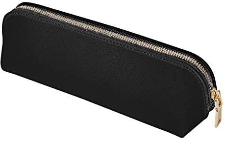 Fyore Leather Pencil Case Slim Design Pen Bag with Metallic Zipper Pocket Size for or Student Office College Middle School