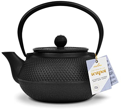Charbrew Black Hobnail Chinese Cast Iron Teapot with Stainless Steel Tea Infuser (650ml/3 Cups)