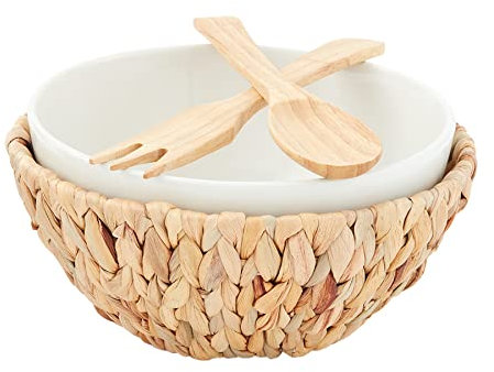 Mud Pie Servierschüssel-Set, Wasserhyazinthe, Weiß/Hellbraun, Schüssel 11,4 x 25,4 cm Durchmesser