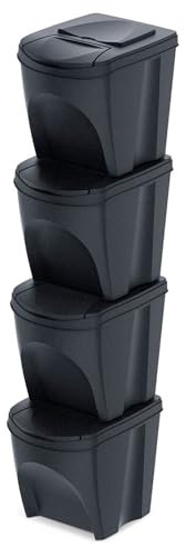 Set of 4 Rubbish Bins, Waste Separation System, Rubbish sorter, Sorting Box, Plastic, Anthracite, 39.2 x 29.3 x 33 cm