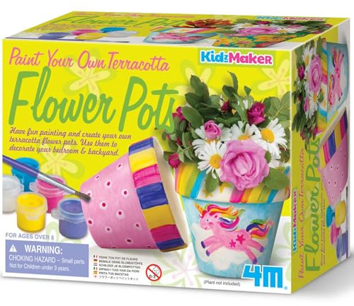 4M Paint Your Own Terracotta Flower Pots Kit, Painting Craft Set