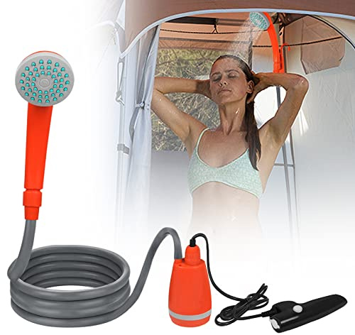 VA-Cerulean Campingdusche mit Wiederaufladbarer Akku,Tragbare Außenduschen,2m Duscheschlauch Wasserpumpe Handbrause für Garten,Reisen,Autowäsche,Hundedusche