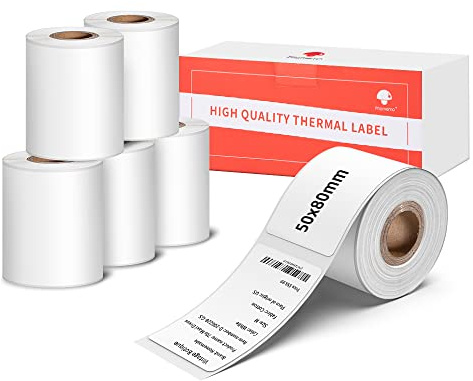 6 rotoli di adesivi per stampanti Phomemo M110/M120 da 50 x 80mm, etichette termiche autoadesive per Phomemo M110/M120/M220/M200, per indirizzi, etichette abbigliamento, ecc