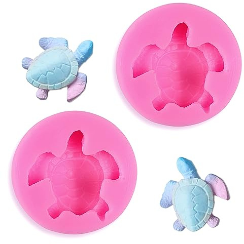 2 Pcs Silicone Sea Turtle Moulds, 3D Small Tortoise Fondant Mould | Sea Creatures Animal Chocolate Mold, For Resin, Baking, Cake Decoration, Plaster Casting, DIY Tools