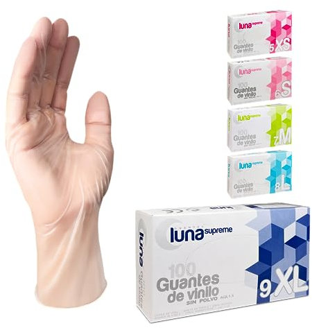 MUNTRADE Guantes Desechables de Vinilo, 100 unidades/caja, Sin Polvo, Guantes de Vinilo, Guantes Desechables (XL, Transparente)
