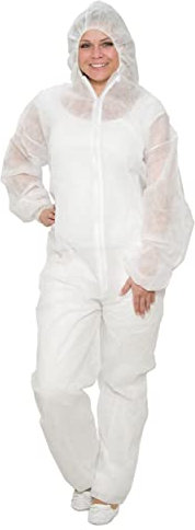 10/50/ 100 x PP-Einwegoveralls weiß S-XXXL Sparset | Maleroverall Overall Maleranzug Schutzanzug Ganzkörperanzug M 100 Stück