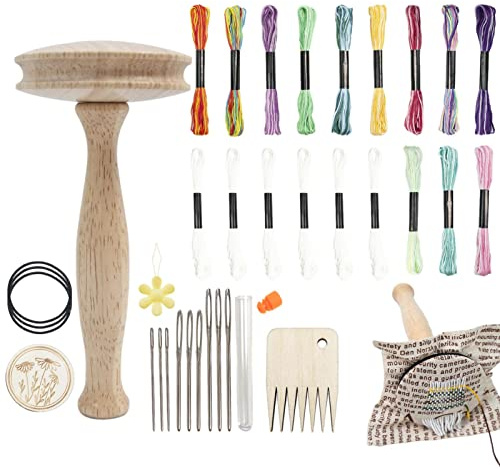 Jomewory Loom Strickmaschine, Kleines Pilz Stopfset aus, Stopfmaschine Weaving Mending Repair Tool zum Stopfen von Jeans, Socken und Kleidung