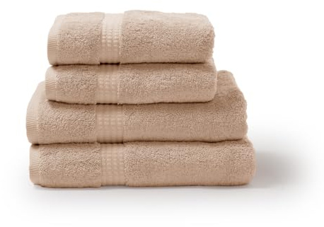 TRAMAS+ Handtuch Set 4 teilig 100% Baumwolle 700 GSM Sand | 4 de 50x100cm + 2 de 70x140cm, extra weich, besonders saugstark und langlebig für höchsten Komfort im Alltag.