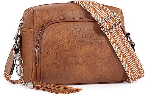 CLUCI Umhängetasche, Crossbody Bag Breiter Gurt, Handy Schultertasche PU Leder, Handtasche damen, Klein mit Fransen Verstelbaar Schultergurt Braun