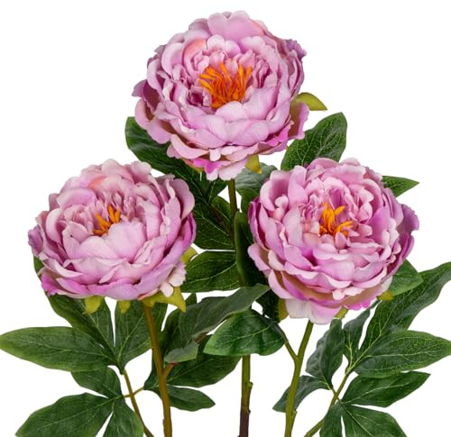 Hollyone 61 cm Fleurs de Pivoine artificielles, 3 pièces Fausses Fleurs de Pivoine Lilas, décoration de Pivoine Artificielle pour la Maison, Le Bureau, Le Mariage, la décoration de fête, l'arrangemen