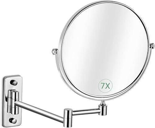 GothicBride Specchio cosmetico con ingrandimento 1x/7x, diametro 20 cm, specchio da barba double face per bagno, studio, spa hotel girevole a 360°