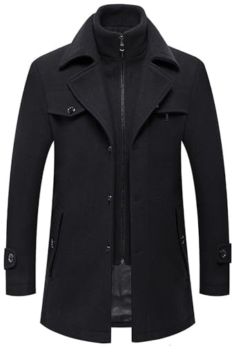 Herren Wintermantel Slim Fit Zweiteiliger Mantel für Business Freizeit Wollmantel mit Stehkragen Peacoat Warmer Integrierter Innenjacke Kurzmantel Winter Coat Men Peaky Blinders Mantel Herrenmäntel