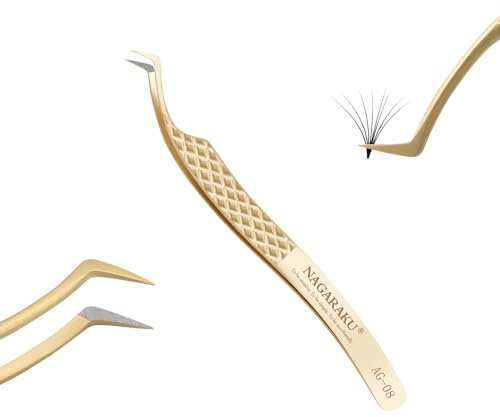 NAGARAKU Fiberspets Volym Ögonfransympning Professionell Precision Wimpertång Halkfritt Ögonfranspincett Böjd Spets Rostfritt Stål Franspincett För Att Skapa Mega Ögonfransblommor (S Curved AG-08)