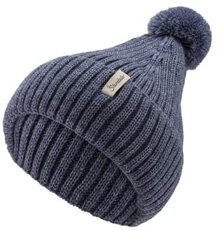 Sterntaler Strickmütze aus weichem Melange Garn - Unisex Bommelmütze im Rippenstrick mit Umschlag - Kinder Wintermütze - Mittelblau, 51