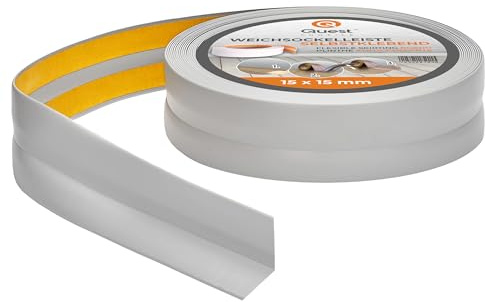 Quest Weichsockelleiste PVC 15x15 mm selbstklebend - Grau, 5 m | Flexible Abschlussleiste & Knickleiste, für Küche, Bad & Fugen, Montage ohne Bohren, wasserdicht & UV-beständig