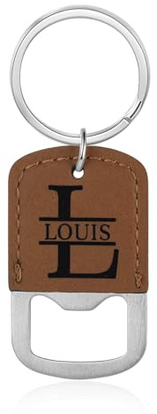 Amsgedhie Schlüsselanhänger Flaschenöffner Geschenk, Edelstahl-Schlüsselanhänger, PU-Leder kann mit Namen und Monogramm personalisiert werden, lustige Männer Geschenk, Vatertag Geschenk. (Braun)