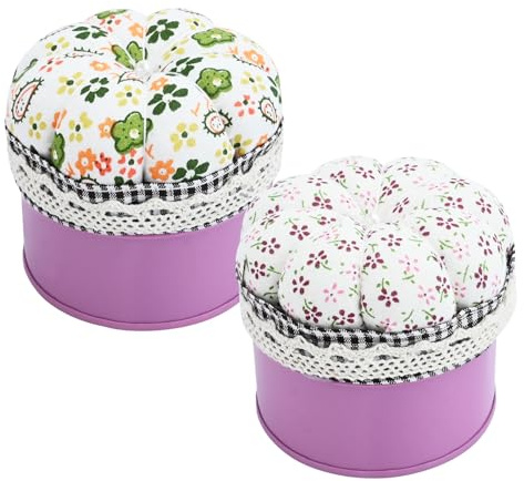 Bekecidi Lot de 2 Coussins à Épingles avec Boîte de Rangement, Boîte à Coussins à Aiguilles en Forme de Citrouille, Joli Porte-Aiguilles pour Couture, Matelassage, Travaux D'aiguille, Broderie